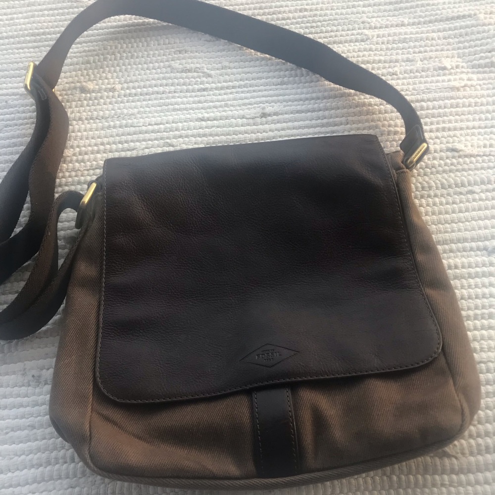 FOSSIL Leather+Canvas Flap Messenger Style Bag